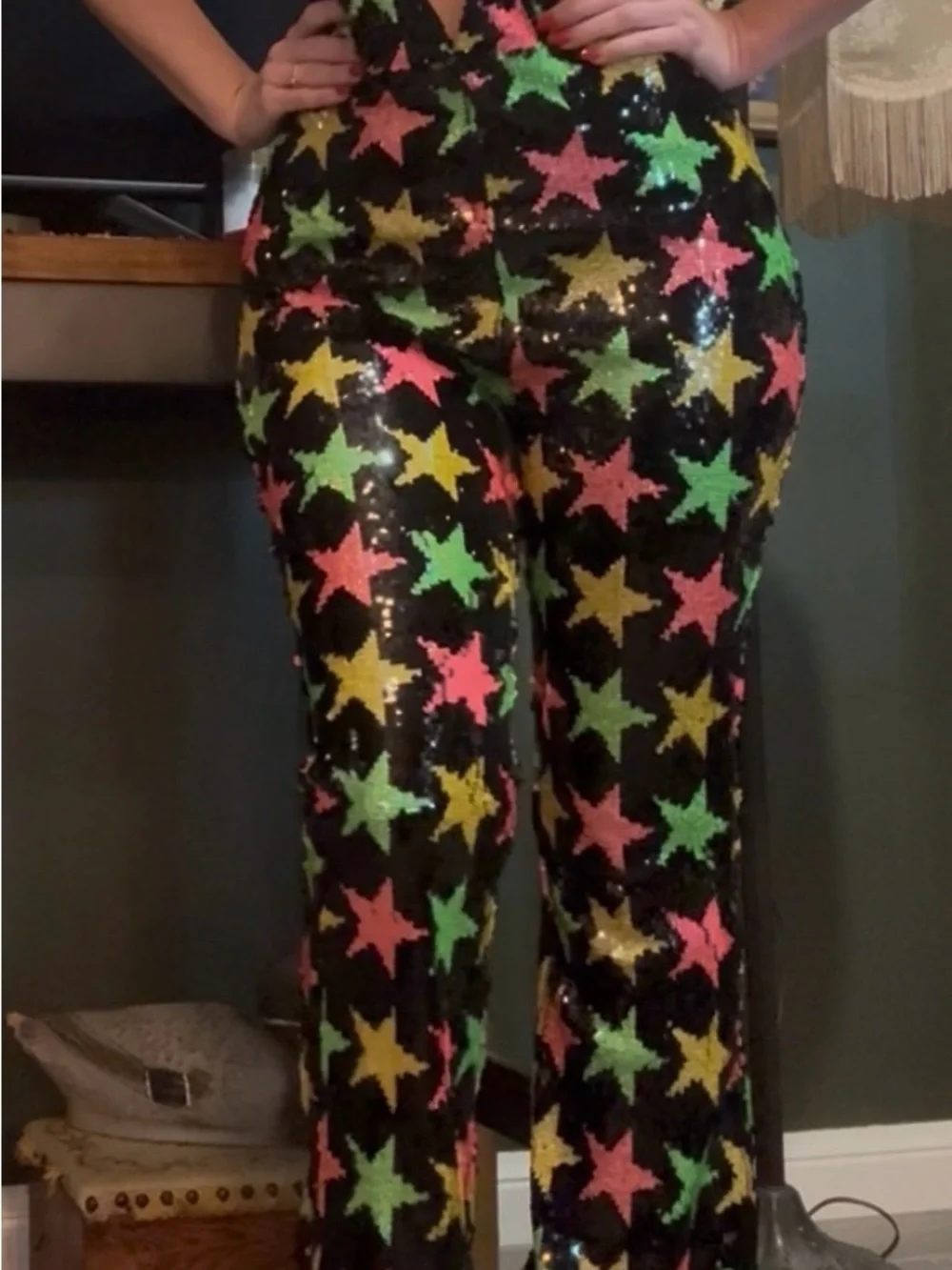 Nasty Gal Black Sequin Star Halter Jumpsuit with Neon Stars - Picture 5 of 7